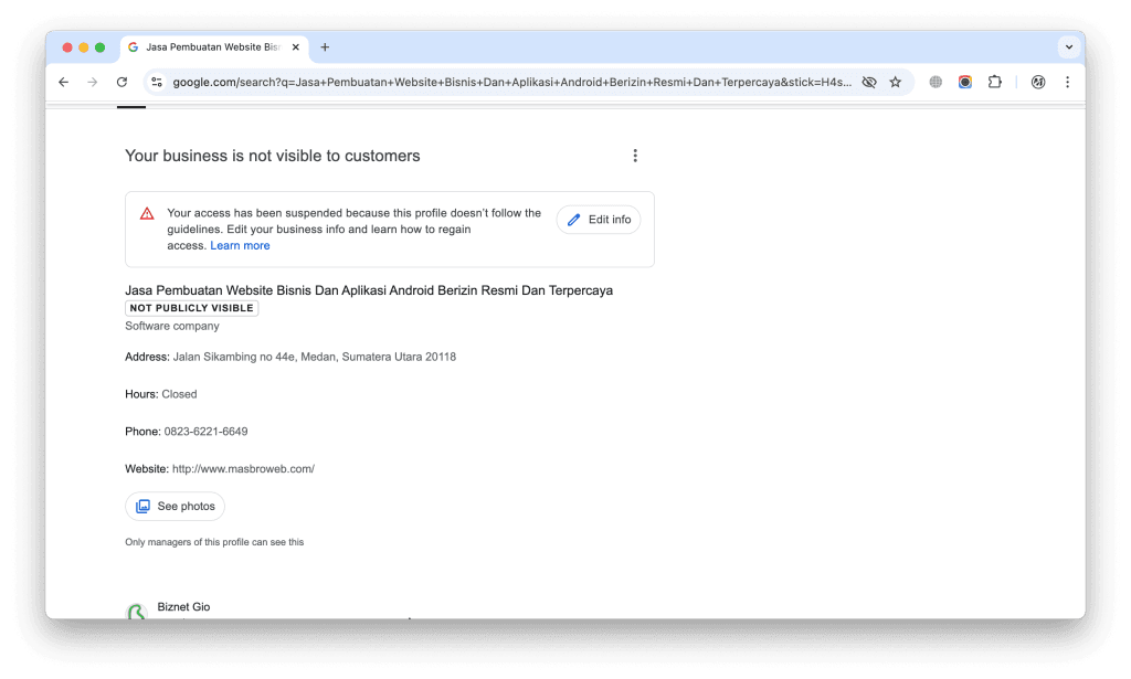 Akun google business bisa benar benar hilang