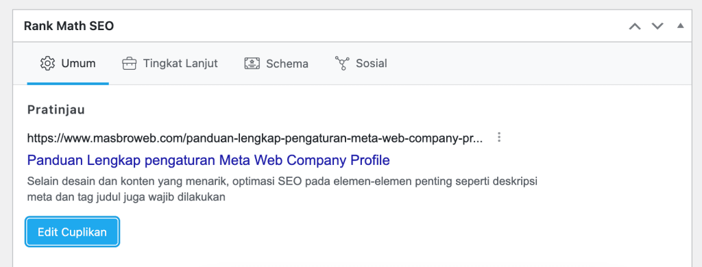 Pengaturan meta tags pada plugin rank math